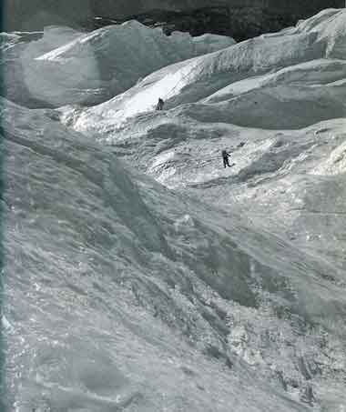 
Climbers just below the Annapurna North Face Sickle ice cliff 1950 - Quest For Adventure book
